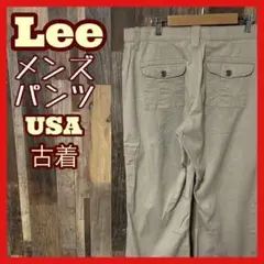 リー ロゴ グレージュ メンズ ワーク カーゴ L パンツ USA古着 90s