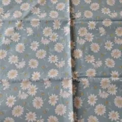 青色花柄プリント生地 綿　1M