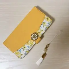 iPhone14Proケース 手帳型 花柄 イエロー