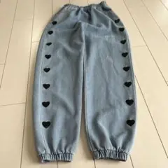 130センチハートライトブルー ジョガーパンツデニムパンツウエストゴム ハート