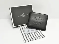 中古 アニヤハインドマーチ 二つ折り財布 レザー ニコマーク ブラック