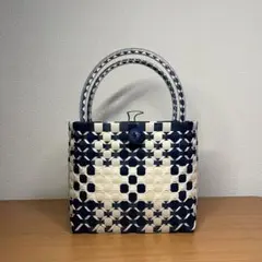 PPバンド プラカゴバッグ　藍色　アイボリー