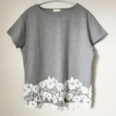 INDEX インデックス　Tシャツ 半袖　グレー　レース　花柄　ゆったり　M