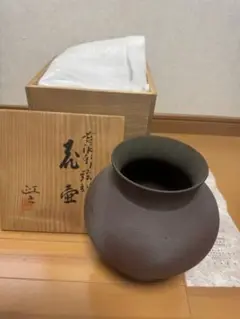 今井政之 作　苔泥彩弦刻　花壺　文化勲章受章作家