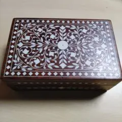 木製 アクセサリーケース 貝象嵌　インド製