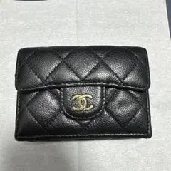 【美品】CHANEL 三つ折り財布 ブラック キャビアスキン