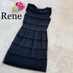 【美品】ルネ ワンピース ニット ノースリーブ ひざ丈 36 S 黒 ブラック