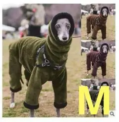 o犬服 ウィペット イタグレ 服 ロンパース つなぎ 冬 防寒着 M 緑