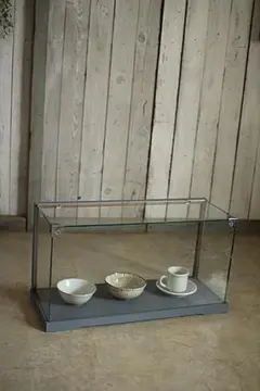 古い片面木枠の卓上ガラスケース　ショーケース　古家具　古道具