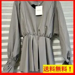 レディース 可愛い ブラウス トップス Ｌ　春 夏 秋 グレー
