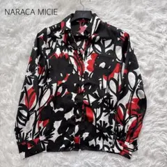 【ナラカミーチェ】ジオメトリック フラワーサテン シャツ ブラウス 長袖 M