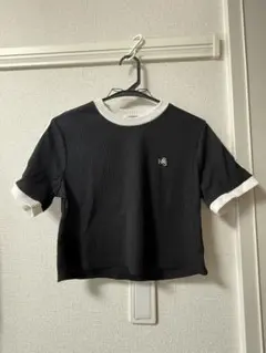 リブ編みショート丈Tシャツ 黒