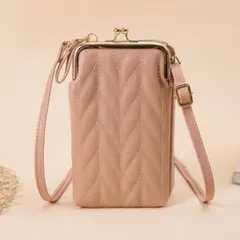 スマホポーチ ピンク ショルダーバッグ がま口お財布 斜めがけ レディース
