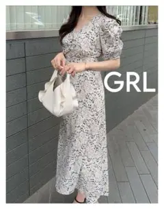 GRL 花柄バックリボンVネックワンピース アイボリー