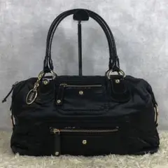 【美品】Tod's トッズ ハンドバッグ 黒 ナイロン レザー トートバッグ