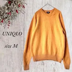 UNIQLOユニクロ 長袖ニット M マスタード 毛100% 丸首 無地 269