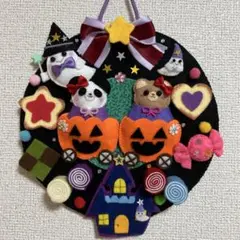 ♡ハロウィンリース♡仲良くカボチャカーでlet's go ハンドメイドフェルト