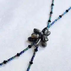 ビーズ フラワー ループタイ 石 ストーン グラデーションカラー ブルーパープル