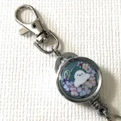 シマエナガ カラフルフラワーB リールキーホルダー