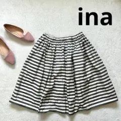【ina】FREE 膝丈フレアスカート　ボーダー　ウエストゴム　夏