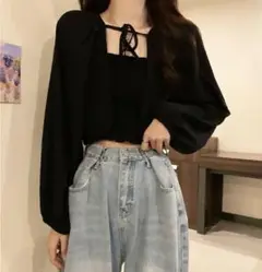 [2点セット] ボレロカーディガン キャミソール 黒