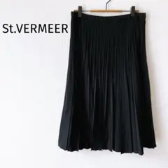 【St.VERMEER】プリーツスカート 膝丈 黒 ブラック 裏地付き 日本製