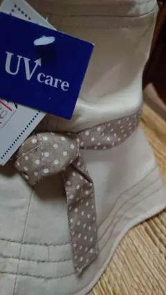 コットン uvカット帽子 アイボリー×水玉
