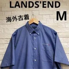 海外古着　半袖ワークシャツ　半袖　ランズエンド　LANDS'END サイズM
