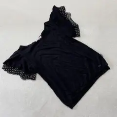earth music&ecology ドット柄フリルス リーブTシャツ 黒半袖