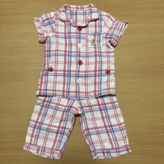90 コンビミニ 前開きガーゼパジャマ　半袖　綿100 女の子　ピンク　チェック