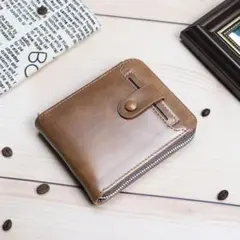 ●新品●多機能財布 二つ折り PUレザー 大容量＜ライトブラウン＞着脱カード収納