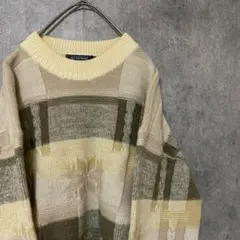 90S vintage 総柄ニット セーター メンズ L ウール 古着 A3