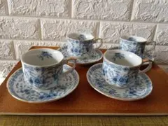 昭和レトロ　Pearl China ブルー ホワイト カップ&ソーサー 4客