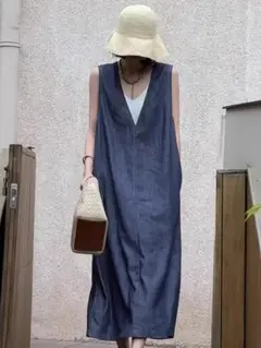 大人気 トレンド デニム ジャンパースカート 薄手 Vネック ファッション