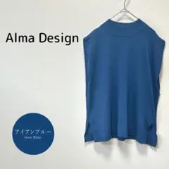 【アルマデザイン】 ノースリーブトップス M ブルー 系 サマーニット きれいめ