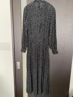 SHIPSドット柄マキシドレス 黒