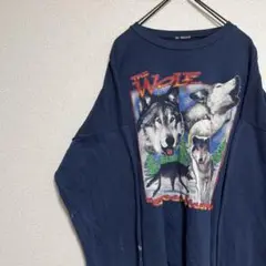 90s vintage プリントスウェット Wolf ネイビー M相当