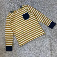 トップス ボーダー柄 ホワイト×やまぶき色 ネイビーポケット 130 カットソー