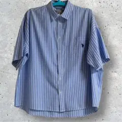 美品U.S.POLO ASSNポロプレイヤー刺繍 半袖シャツ ブルー系ストライプ