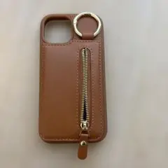 ブラウン 手帳型 iPhone15 ケース ジッパー付き