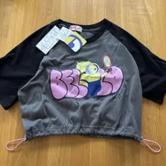 しまむら　リッカリッカ　ミニオン クロップドTシャツ 150 グレー