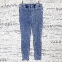 ユニクロ レギンスパンツ デニム ストレッチ ウエストゴム 美脚 ブルー L