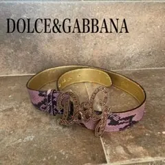 ドルガバ Du0026G ベルト ロゴ ゴールド パープル 蛇柄 レディース