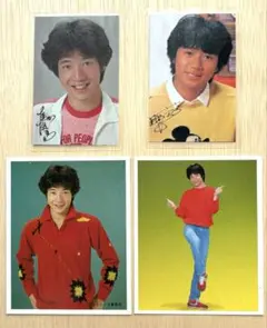 サイン入り アイドルトレカ 2枚とブロマイド2枚　田原俊彦　近藤真彦