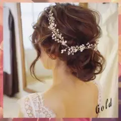 ✨ゴールド 小枝 ヘッドドレス ブライダル ヘアアクセサリー かすみ草 結婚式