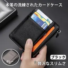 カードケースパスケースカード入れ薄型名刺入れジッパー本革レザースリムブラック