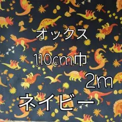 （ネイビー）かわいい恐竜 オックス生地 2m