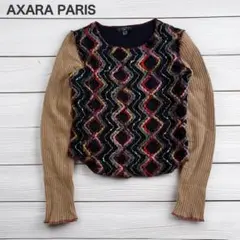 AXARA PARIS Tシャツ 長袖 薄め 刺繍 リブ M レディース 日常