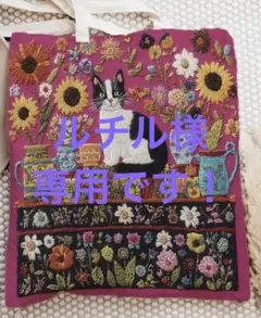 猫と花　プリント　トートバッグ