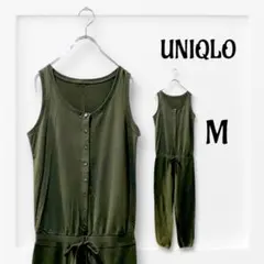 【美品】UNIQLO オールインワンパンツ M オリーブグリーン ボタン